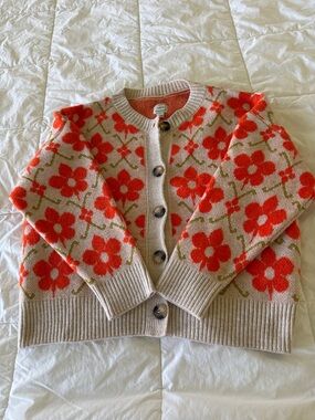 Anthropologie Maeve Orange Floral Pop Intarsia Cardigan Sweater NWOT